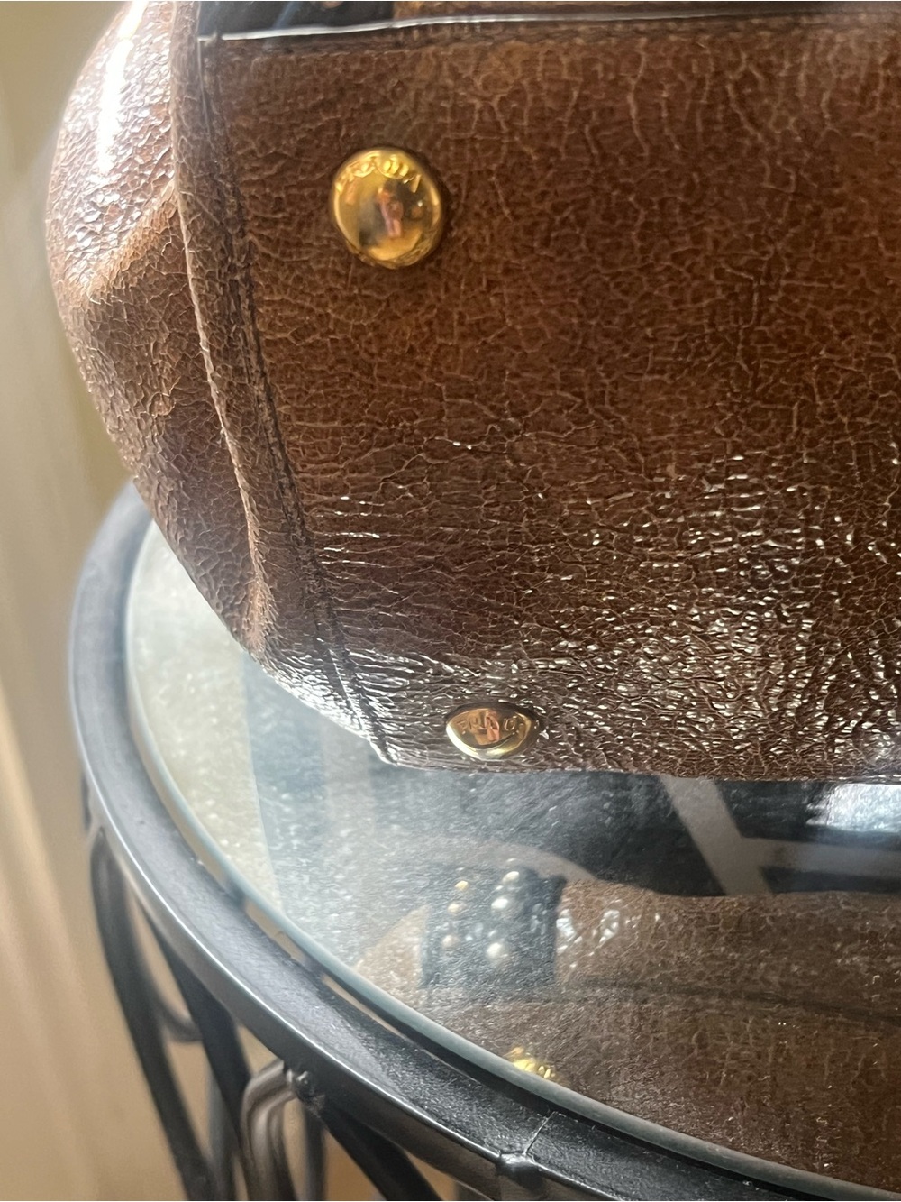 Authentic Prada Stud-Trim Brown Leather Tote Bag - Picture 12 of 15